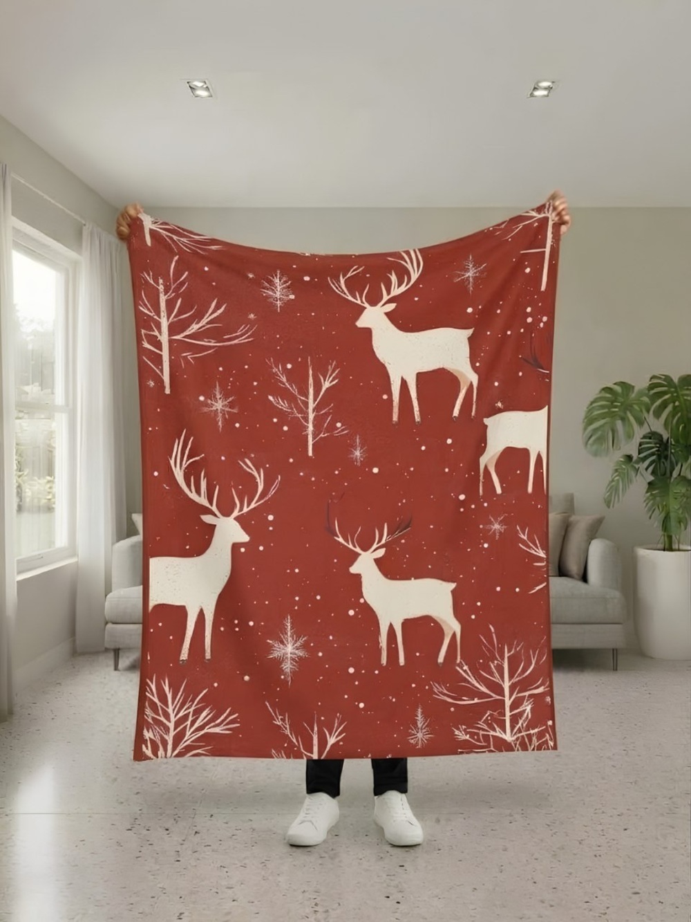 Red Reindeer Holiday Blanket